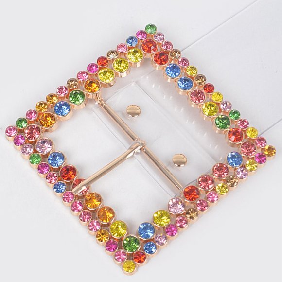 BNWT Plus Size Crystal Square Buckle Cleared Transparent Fashion Belt - Picture 4 of 5